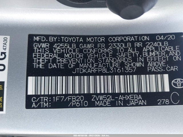 Toyota Prius Prime Le 2020 JTDKARFP8L3161357 Image 9