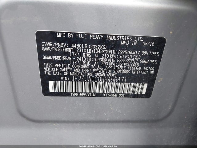 Продажа на аукционе авто 2017 Subaru Forester 2.5i Premium, vin: JF2SJAEC8HH456471, номер лота: 46168166