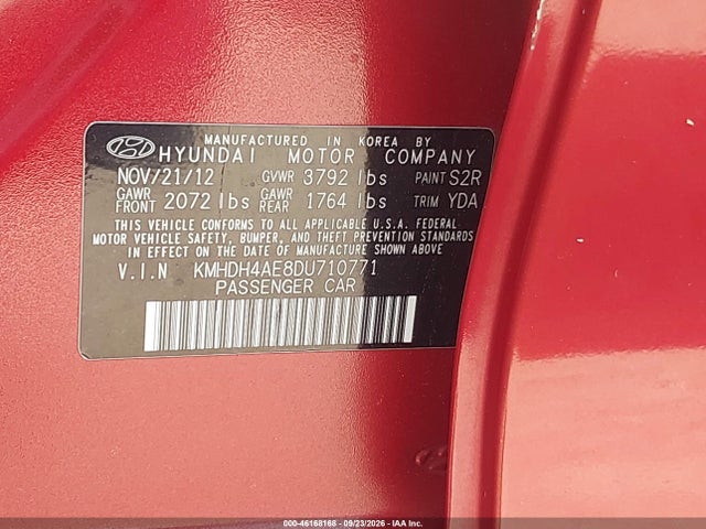 Продаж на аукціоні авто 2013 Hyundai Elantra Gls/limited, vin: KMHDH4AE8DU710771, номер лоту: 46168168