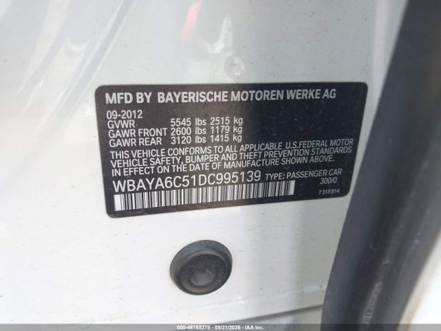 Aukcja sprzedaży 2013 Bmw 740i, vin: WBAYA6C51DC995139, numer aukcji: 46168278