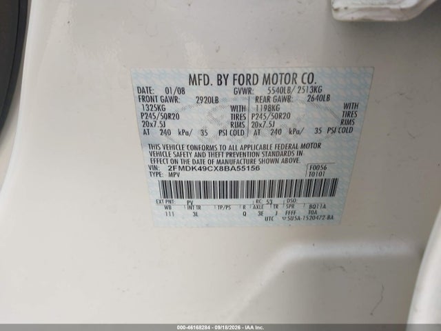 46168284 :رقم المزاد ، 2FMDK49CX8BA55156 vin ، 2008 Ford Edge Limited مزاد بيع