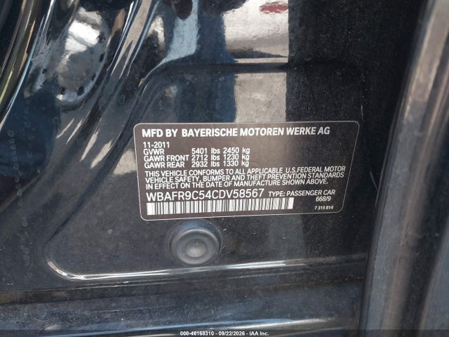 46168310 :رقم المزاد ، WBAFR9C54CDV58567 vin ، 2012 Bmw 550i مزاد بيع