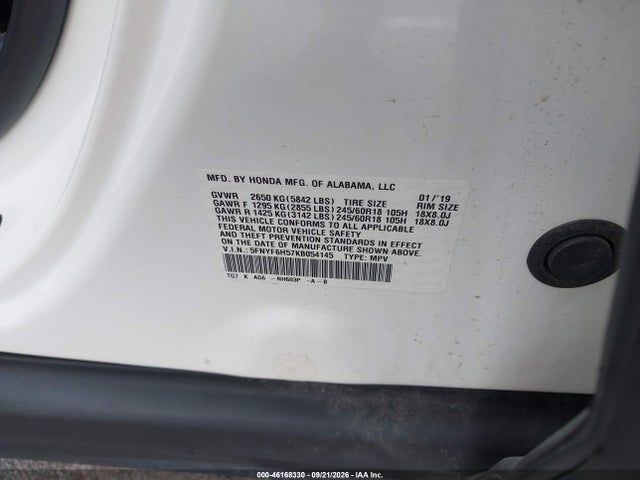 Продаж на аукціоні авто 2019 Honda Pilot Exl, vin: 5FNYF6H57KB054145, номер лоту: 46168330