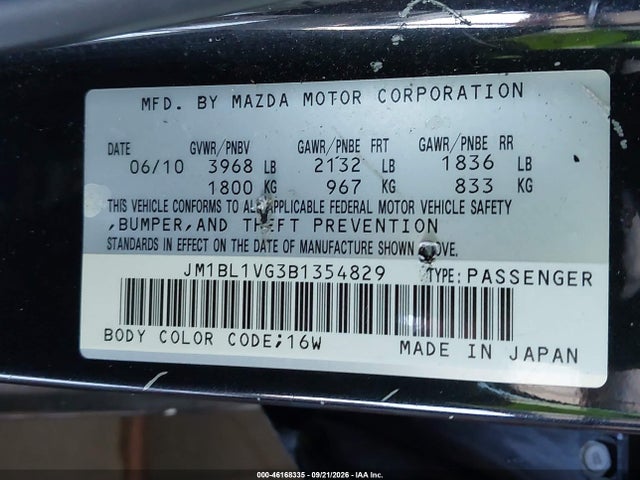 Aukcja sprzedaży 2011 Mazda Mazda3 I Touring, vin: JM1BL1VG3B1354829, numer aukcji: 46168335
