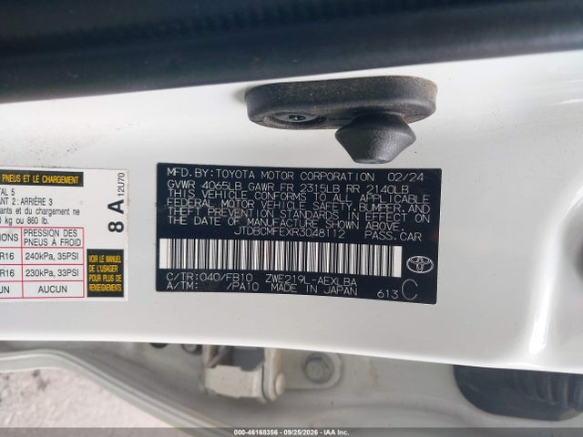Продажа на аукционе авто 2024 Toyota Corolla Hybrid Le, vin: JTDBCMFEXR3048112, номер лота: 46168356