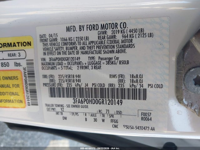 3FA6P0HD0GR120149 Ford FUSION SE