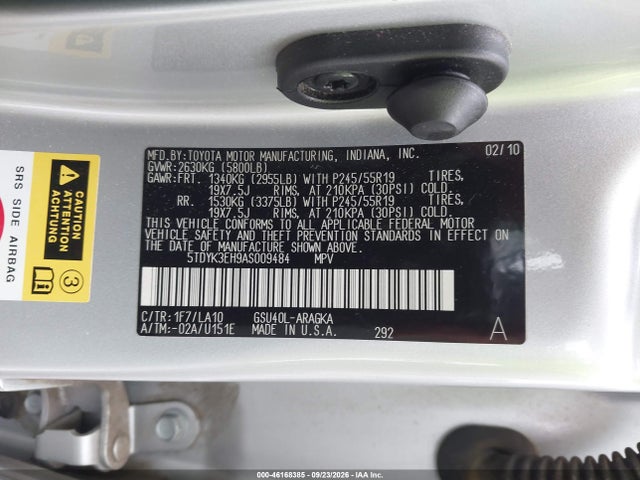 46168385 :رقم المزاد ، 5TDYK3EH9AS009484 vin ، 2010 Toyota Highlander Limited V6 مزاد بيع