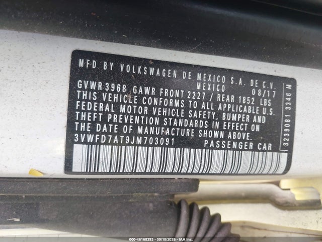 46168393 :رقم المزاد ، 3VWFD7AT9JM703091 vin ، 2018 Volkswagen Beetle 2.0t Coast/2.0t S مزاد بيع