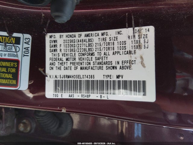 46168405 :رقم المزاد ، 5J6RM4H35EL074385 vin ، 2014 Honda Cr-v Lx مزاد بيع