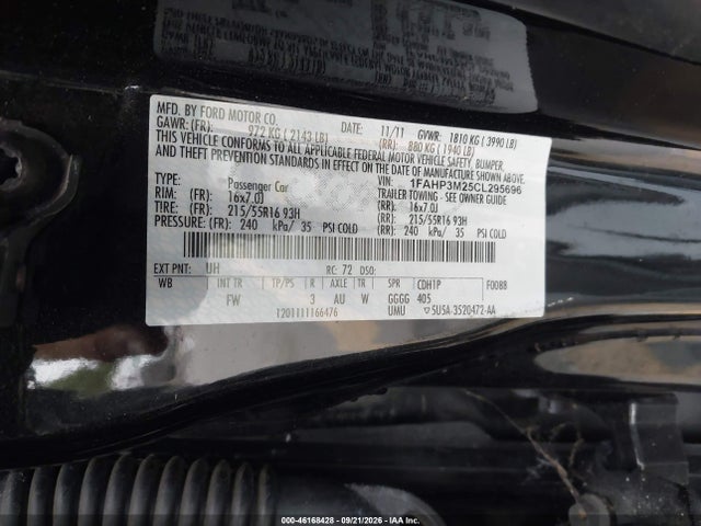 46168428 :رقم المزاد ، 1FAHP3M25CL295696 vin ، 2012 Ford Focus Sel مزاد بيع