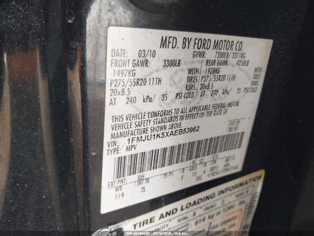 46168430 :رقم المزاد ، 1FMJU1K5XAEB53962 vin ، 2010 Ford Expedition Limited مزاد بيع