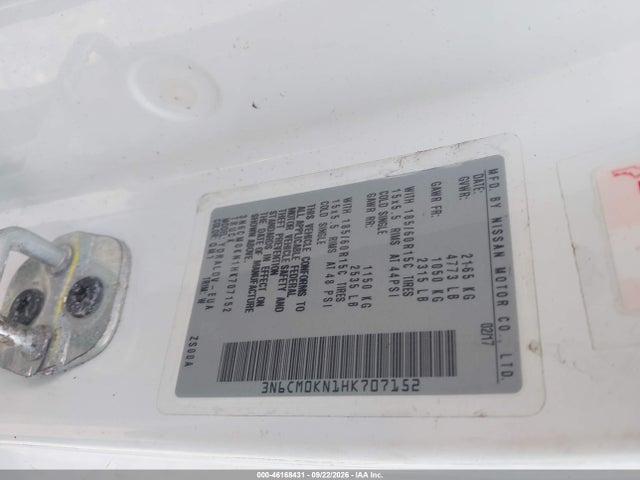 Продажа на аукционе авто 2017 Nissan Nv200 S, vin: 3N6CM0KN1HK707152, номер лота: 46168431