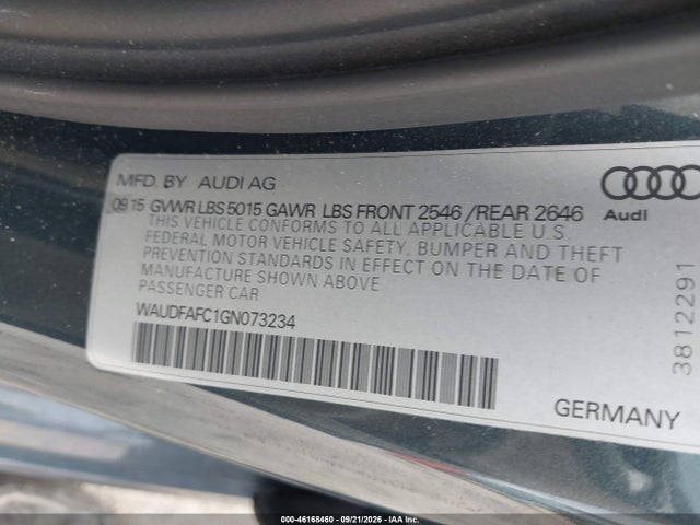 46168460 :رقم المزاد ، WAUDFAFC1GN073234 vin ، 2016 Audi A6 2.0t Premium Plus مزاد بيع