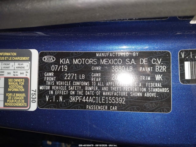 Aukcja sprzedaży 2020 Kia Forte Gt Manual, vin: 3KPF44AC1LE155392, numer aukcji: 46168479