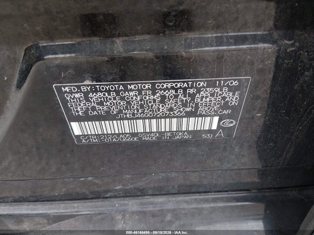 46168495 :رقم المزاد ، JTHBJ46G072073366 vin ، 2007 Lexus Es 350 مزاد بيع