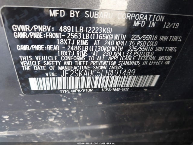 Subaru Forester Limited 2020 JF2SKAUC5LH491489 Image 9