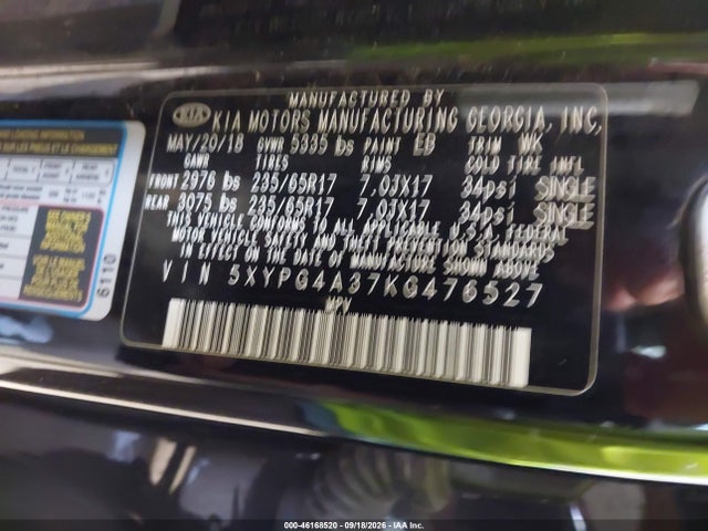 Aukcja sprzedaży 2019 Kia Sorento 2.4l Lx, vin: 5XYPG4A37KG476527, numer aukcji: 46168520