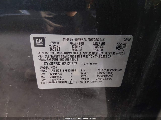 46168531 :رقم المزاد ، 1GYKNFRS1HZ121607 vin ، 2017 Cadillac Xt5 Platinum مزاد بيع