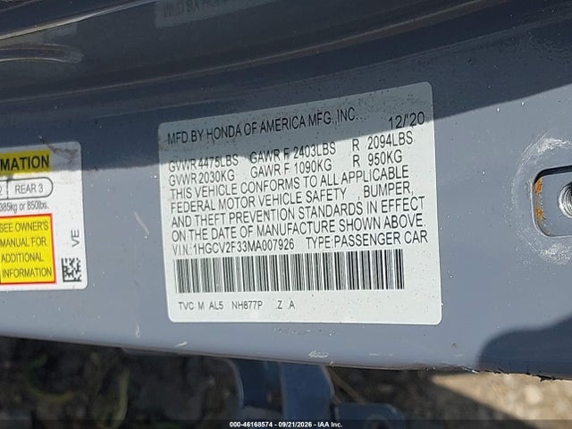 1HGCV2F33MA007926 Honda Accord Sport