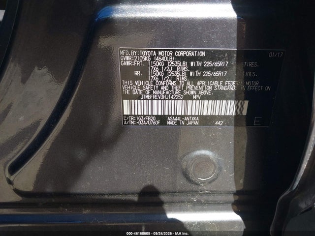 46168605 :رقم المزاد ، JTMBFREV3HJ142252 vin ، 2017 Toyota Rav4 Le مزاد بيع