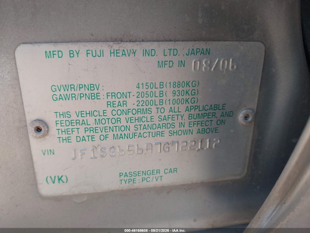 46168608 :رقم المزاد ، JF1SG65697G722112 vin ، 2007 Subaru Forester 2.5x مزاد بيع