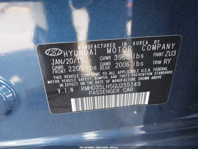 2016 Hyundai Elantra Gt მანქანა იყიდება აუქციონზე, vin: KMHD35LH5GU255149, აუქციონის ნომერი: 46168637