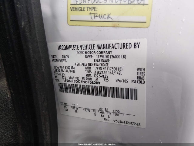 Aukcja sprzedaży 2022 Ford F-650 Diesel, vin: 1FDNF6DC3NDF08289, numer aukcji: 46168647
