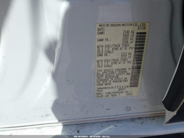 1N6AD0EVXJN771158 Nissan Frontier Pro-4x