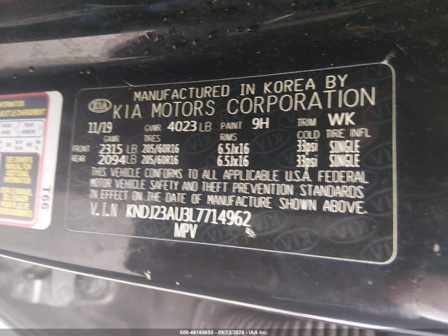 2020 Kia Soul Lx მანქანა იყიდება აუქციონზე, vin: KNDJ23AU3L7714962, აუქციონის ნომერი: 46168655