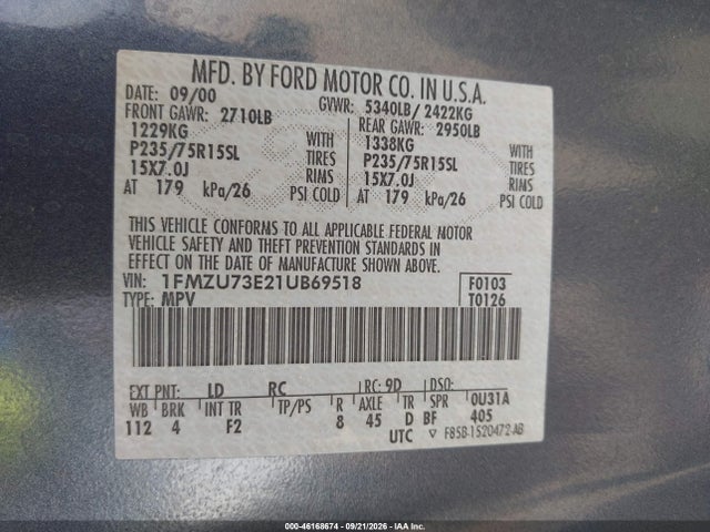 Продажа на аукционе авто 2001 Ford Explorer Xlt, vin: 1FMZU73E21UB69518, номер лота: 46168674