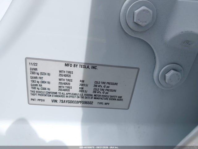 7SAYGDEE8PF596502 Tesla Model Y Awd/long Range Dual Motor All-wheel Drive