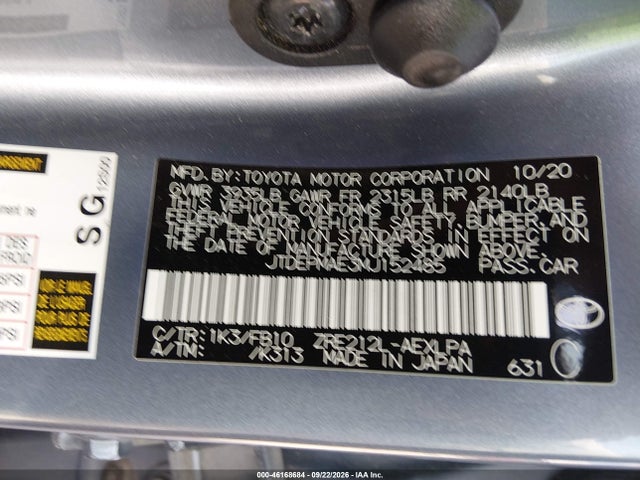 46168684 :رقم المزاد ، JTDEPMAE3MJ152485 vin ، 2021 Toyota Corolla Le مزاد بيع