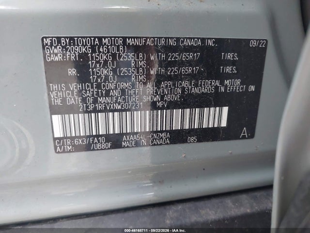 Aukcja sprzedaży 2022 Toyota Rav4 Xle, vin: 2T3P1RFVXNW307231, numer aukcji: 46168711