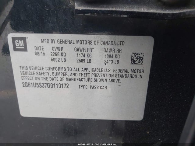 46168725 :رقم المزاد ، 2G61U5S37G9110172 vin ، 2016 Cadillac Xts W20 Livery Package مزاد بيع