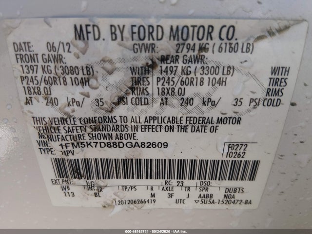 Aukcja sprzedaży 2013 Ford Explorer Xlt, vin: 1FM5K7D88DGA82609, numer aukcji: 46168731