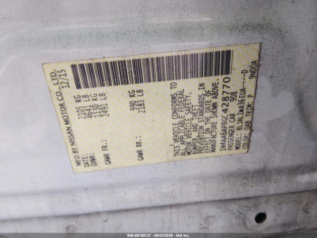 46168737 :رقم المزاد ، 1N4AA6AP8GC428770 vin ، 2016 Nissan Maxima 3.5 Sr مزاد بيع