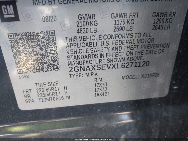 Продаж на аукціоні авто 2020 Chevrolet Equinox Awd Ls, vin: 2GNAXSEVXL6271120, номер лоту: 46168762