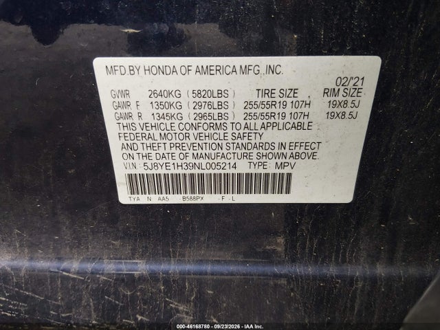 2022 Acura Mdx Standard მანქანა იყიდება აუქციონზე, vin: 5J8YE1H39NL005214, აუქციონის ნომერი: 46168780