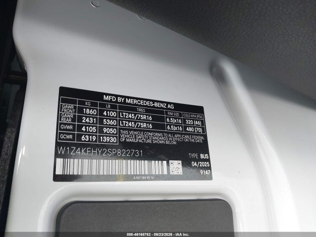 46168782 :رقم المزاد ، W1Z4KFHY2SP822731 vin ، 2025 Mercedes-benz Sprinter 2500 Standard Roof 4-cyl Diesel مزاد بيع