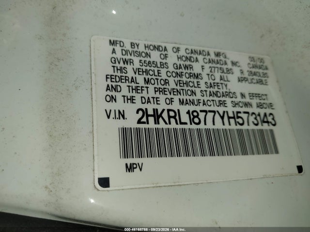 2000 Honda Odyssey Ex მანქანა იყიდება აუქციონზე, vin: 2HKRL1877YH573143, აუქციონის ნომერი: 46168788