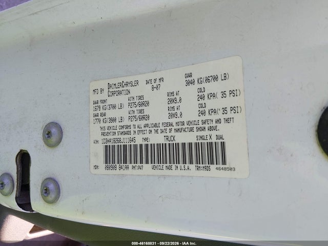 Aukcja sprzedaży 2008 Dodge Ram 1500 Slt, vin: 1D3HA18268J111645, numer aukcji: 46168831
