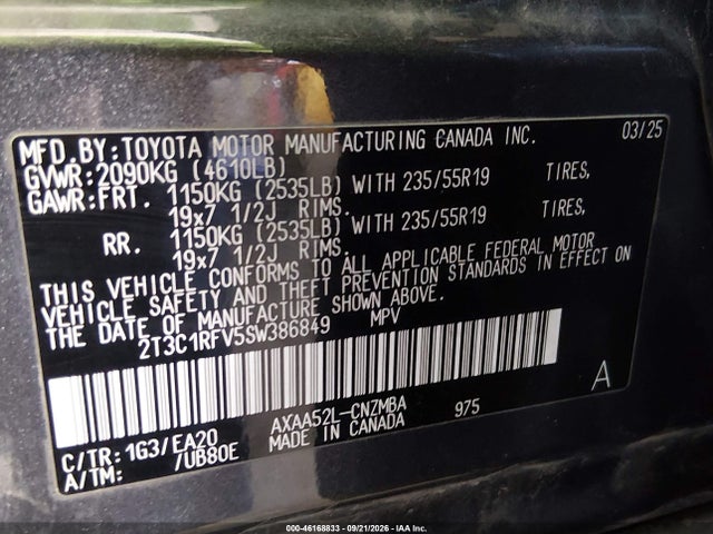 46168833 :رقم المزاد ، 2T3C1RFV5SW386849 vin ، 2025 Toyota Rav4 Xle Premium مزاد بيع