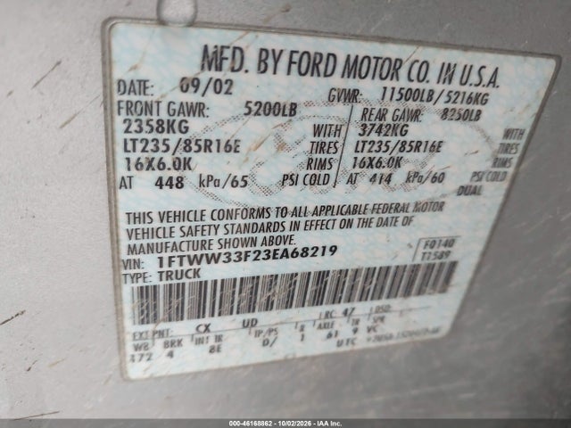 Продаж на аукціоні авто 2003 Ford F-350, vin: 1FTWW33F23EA68219, номер лоту: 46168862