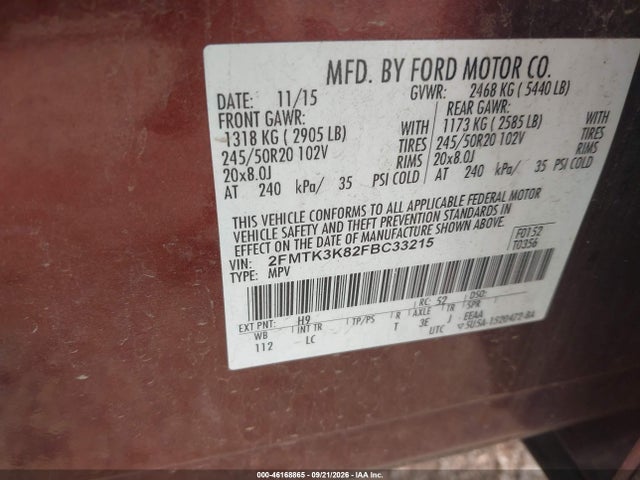 Ford Edge Titanium 2015 2FMTK3K82FBC33215 Image 9