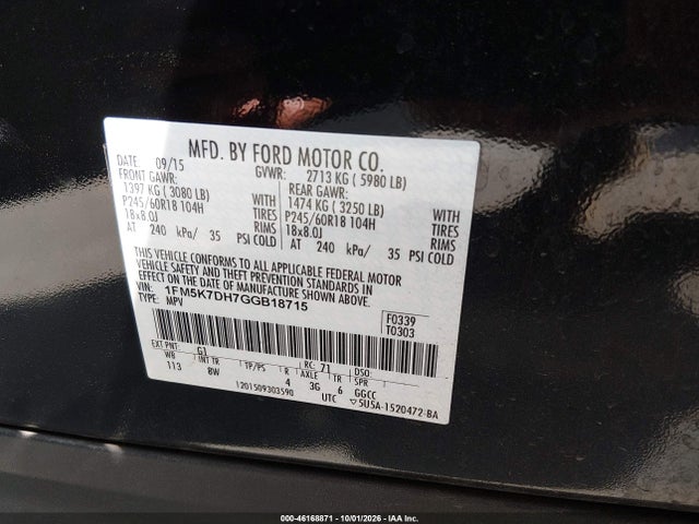 Продаж на аукціоні авто 2016 Ford Explorer Xlt, vin: 1FM5K7DH7GGB18715, номер лоту: 46168871