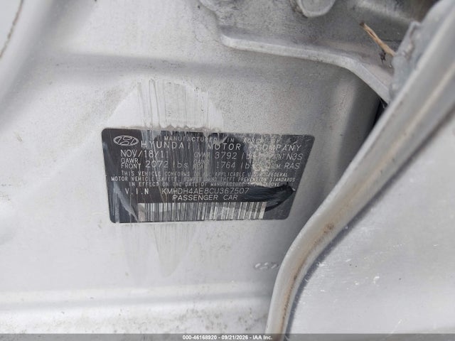 Продажа на аукционе авто 2012 Hyundai Elantra Gls (ulsan Plant), vin: KMHDH4AE8CU367507, номер лота: 46168920