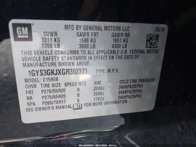 Продажа на аукционе авто 2016 Cadillac Escalade Esv Standard, vin: 1GYS3GKJXGR392371, номер лота: 46168938