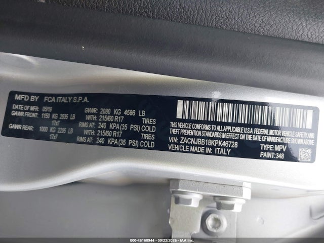 Aukcja sprzedaży 2019 Jeep Renegade Altitude 4x4, vin: ZACNJBB18KPK46728, numer aukcji: 46168944