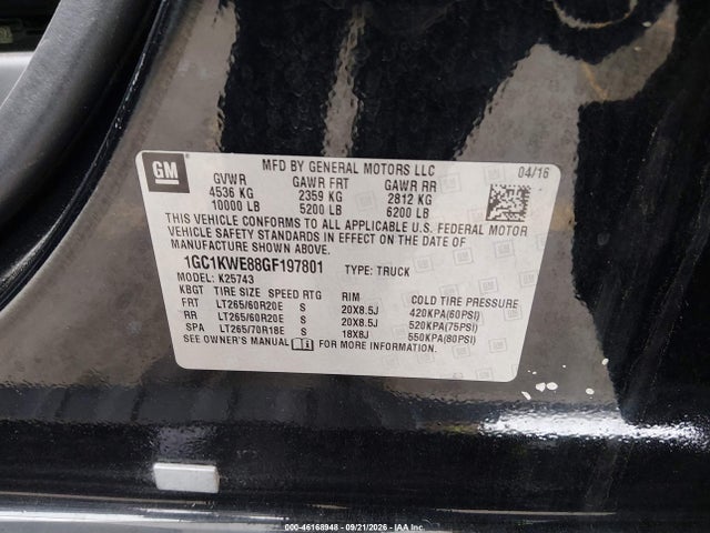2016 Chevrolet Silverado 2500hd Ltz მანქანა იყიდება აუქციონზე, vin: 1GC1KWE88GF197801, აუქციონის ნომერი: 46168948