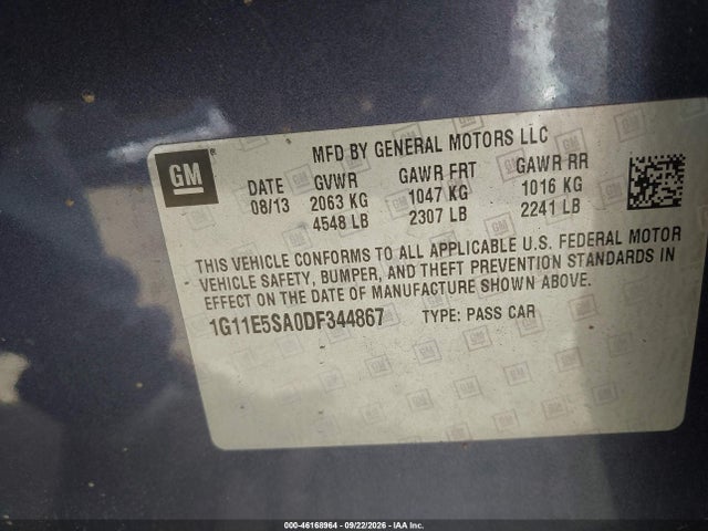 Aukcja sprzedaży 2013 Chevrolet Malibu 2lt, vin: 1G11E5SA0DF344867, numer aukcji: 46168964